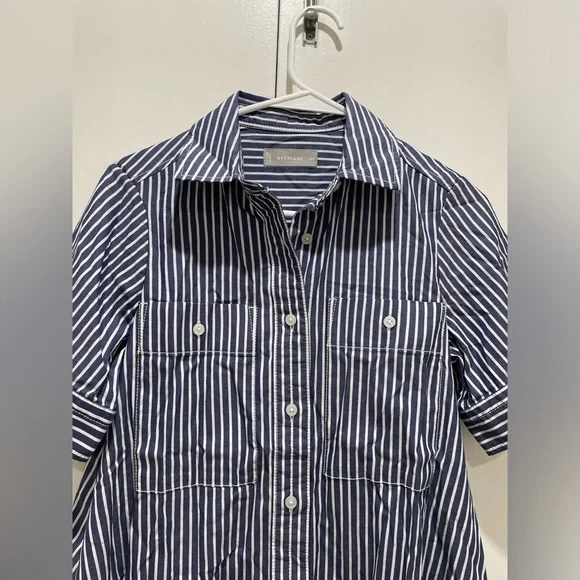 Everlane Daytripped Blue Pinstripe Button Up Shirt Dress - Picture 8 of 11